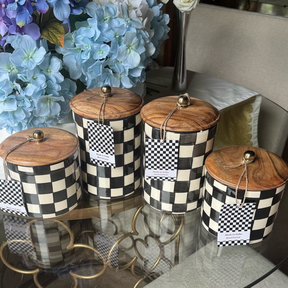 Checkered Black and White Kitchen Canister Set